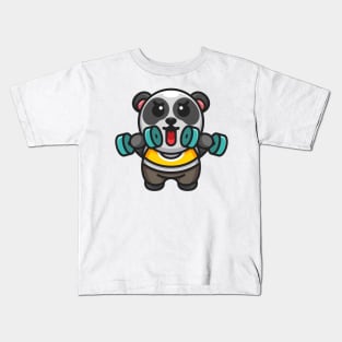 Cute panda lifting dumbbells Kids T-Shirt